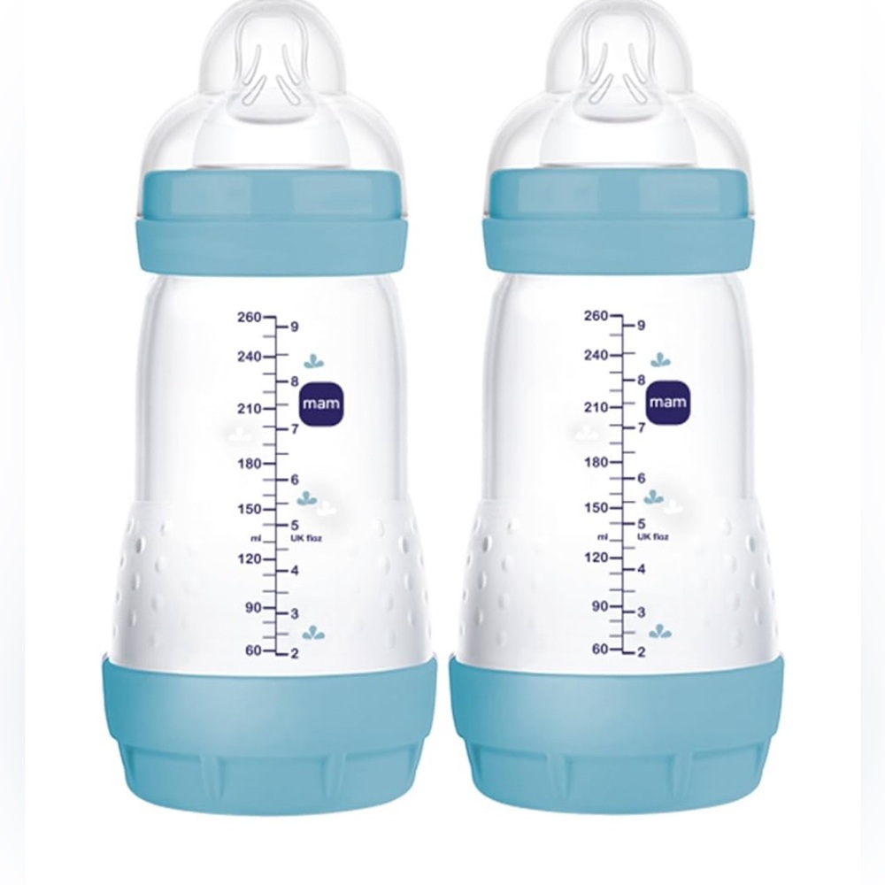 3 large Mam Teddy bear design blue bottles